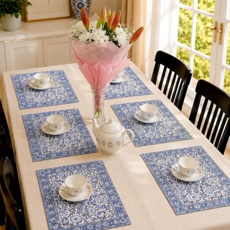 Blue Jaal Handmade Canvas Cotton Table Mat Set
